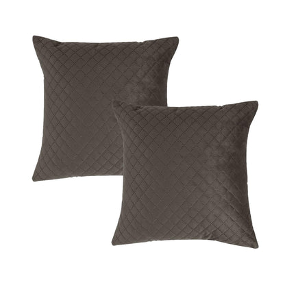 Quilted Velvet Sofa Cushion Cover Pack of 2, Taupe Brown