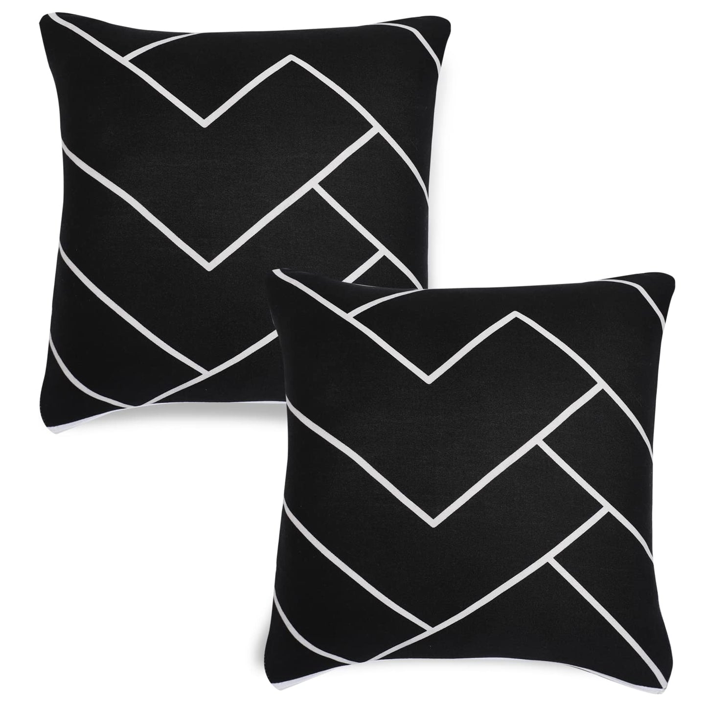 Stretchable Pack of 2 Cushion Cover 16x16 inch, Black Chevron