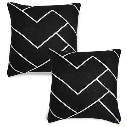 Stretchable Pack of 2 Cushion Cover 16x16 inch, Black Chevron