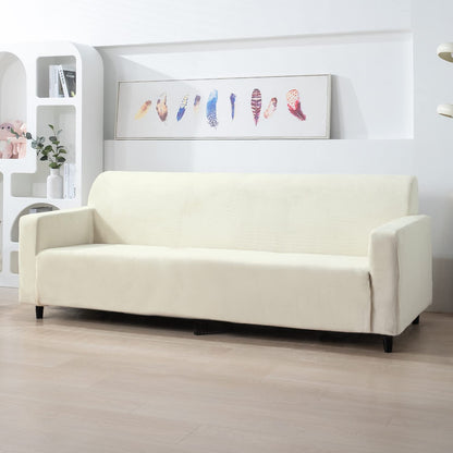 Beige 4 seater elastic velvet sofa cover