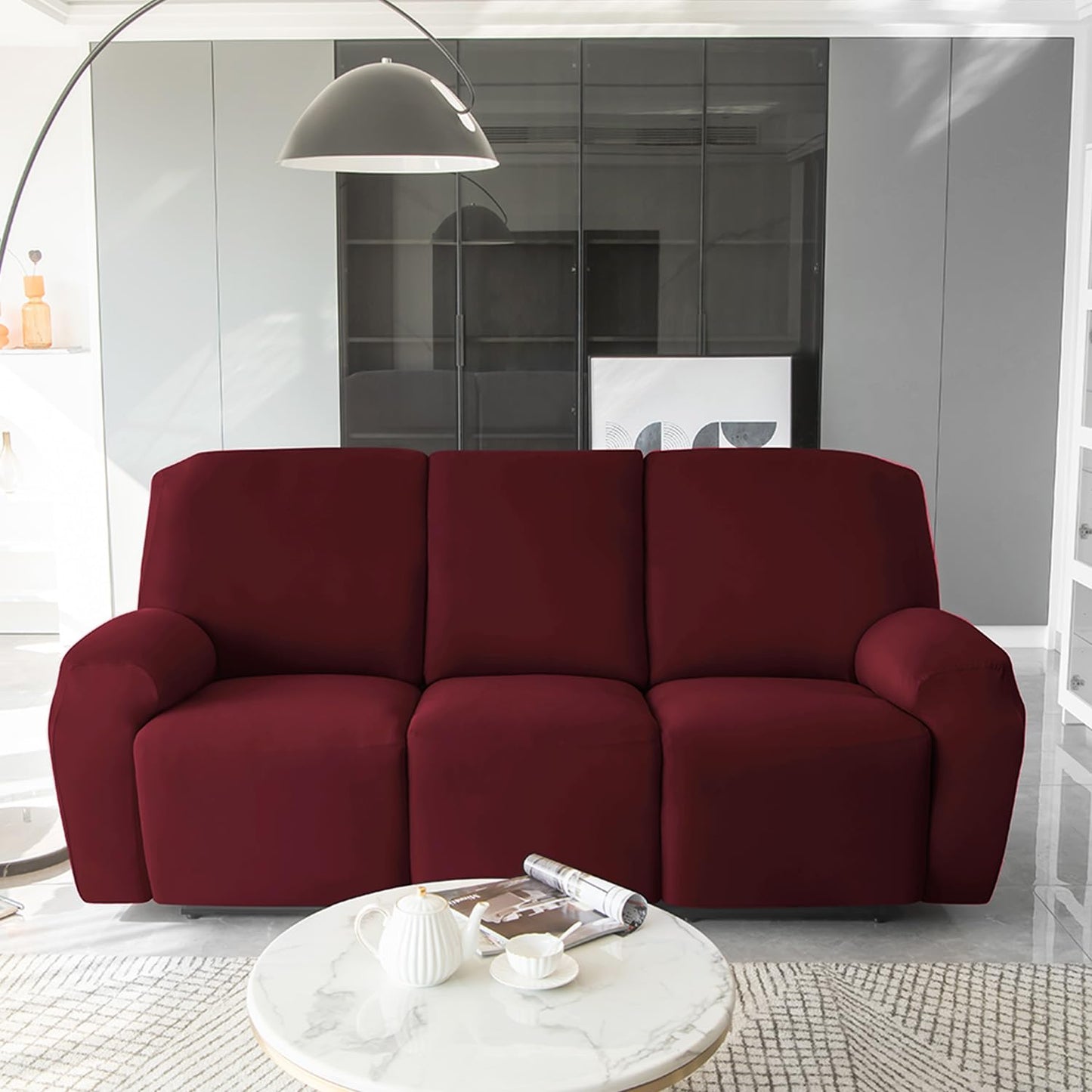 Elastic Stretchable Premium Velvet Recliner Cover, Burgundy