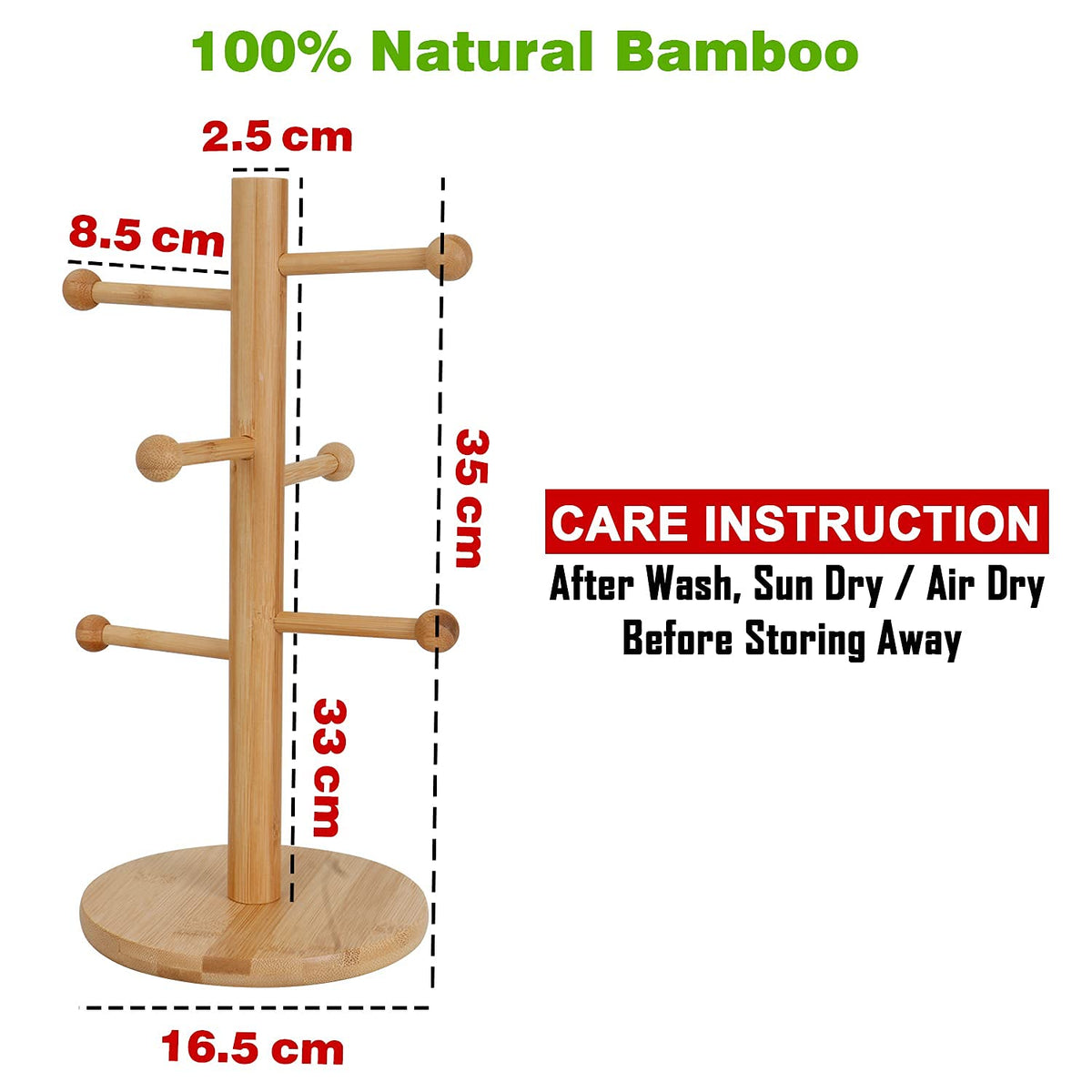 Wood Eco-Friendly Bamboo Mug Holder Stand For Kitchen Counter Dining Table Mug Organizer, 35 X 16.5 cm