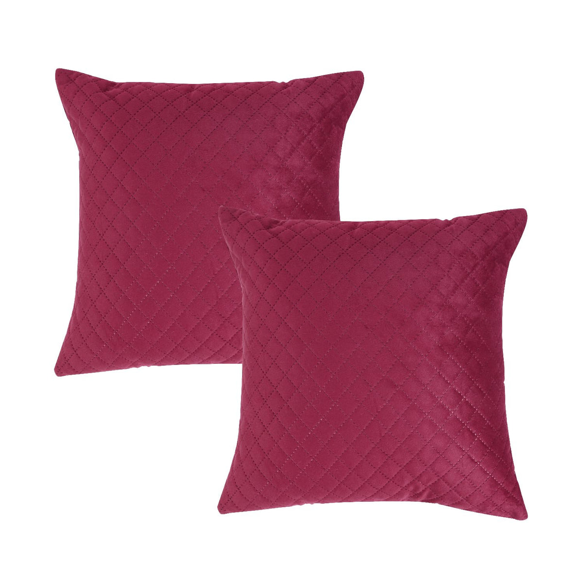 Buy Wine Colour Zippered Square Quilted Velvet Cushion Covers in set of 2