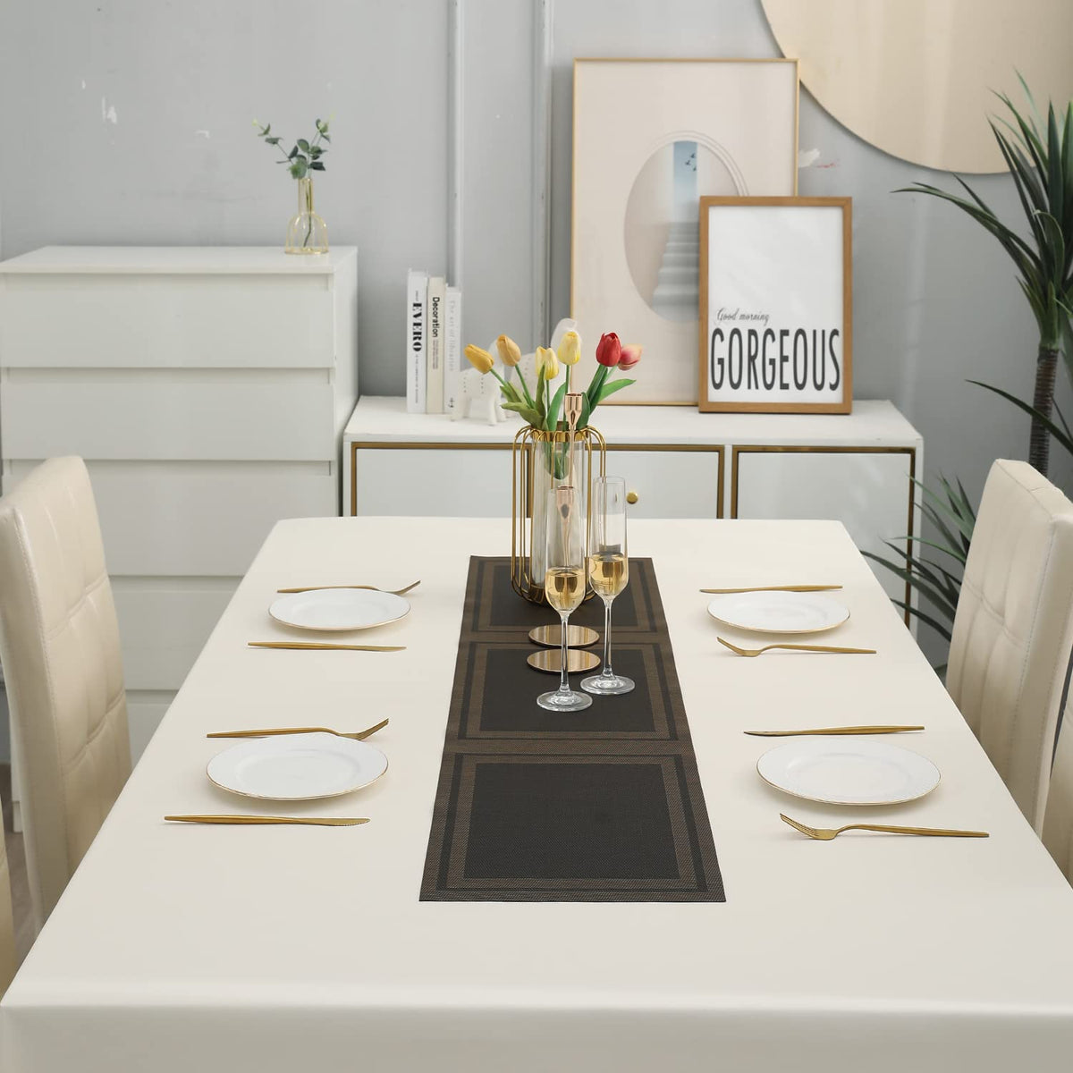 Buy Charcoal Black PVC Dining Table Runner for 4 Seater Tables | HOKIPO