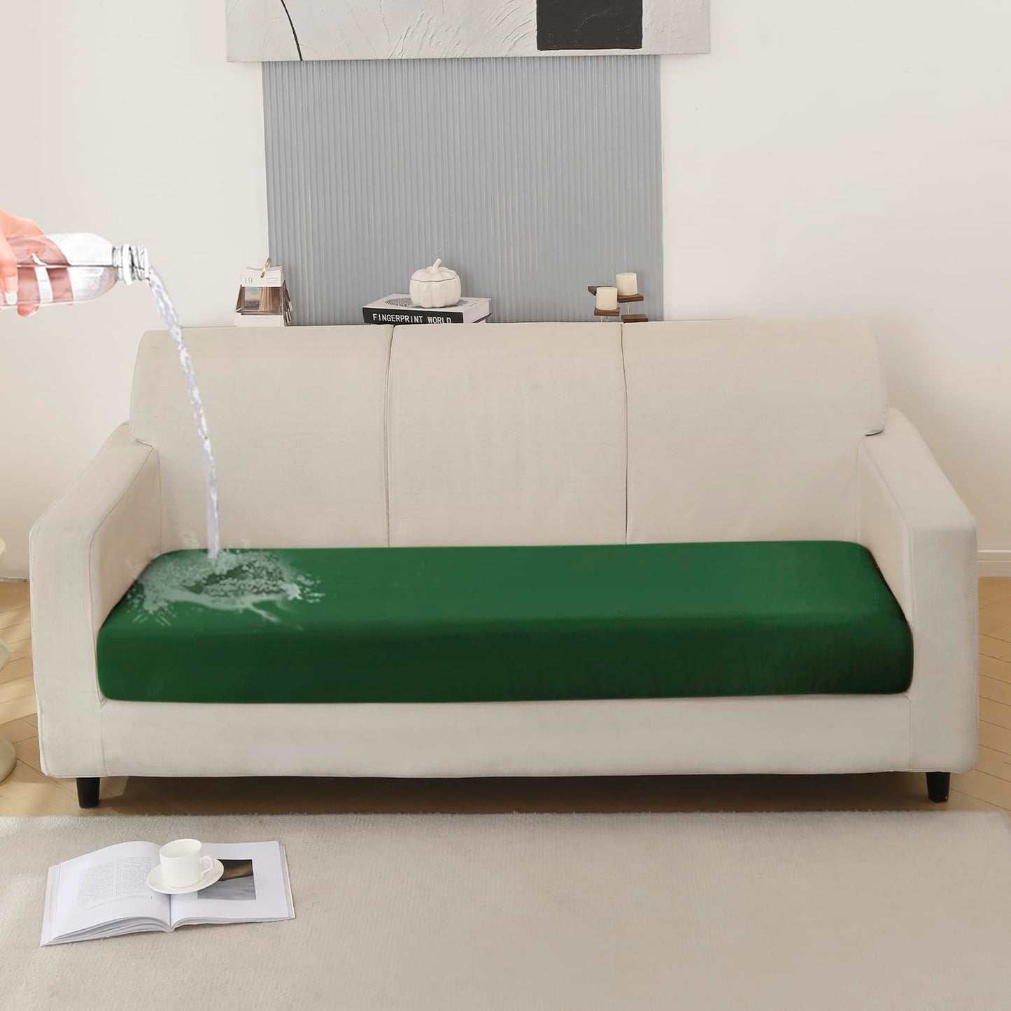100% Waterproof Stretchable Seat Couch Cushion Cover for 1/2/3 Seater, Green
