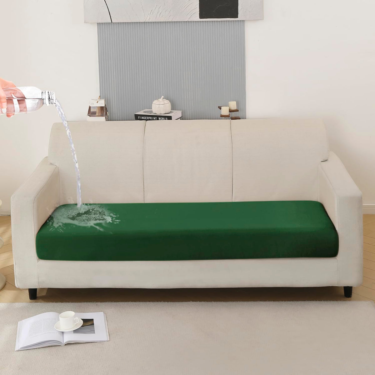 100% Waterproof Stretchable Seat Couch Cushion Cover for 1/2/3 Seater, Green