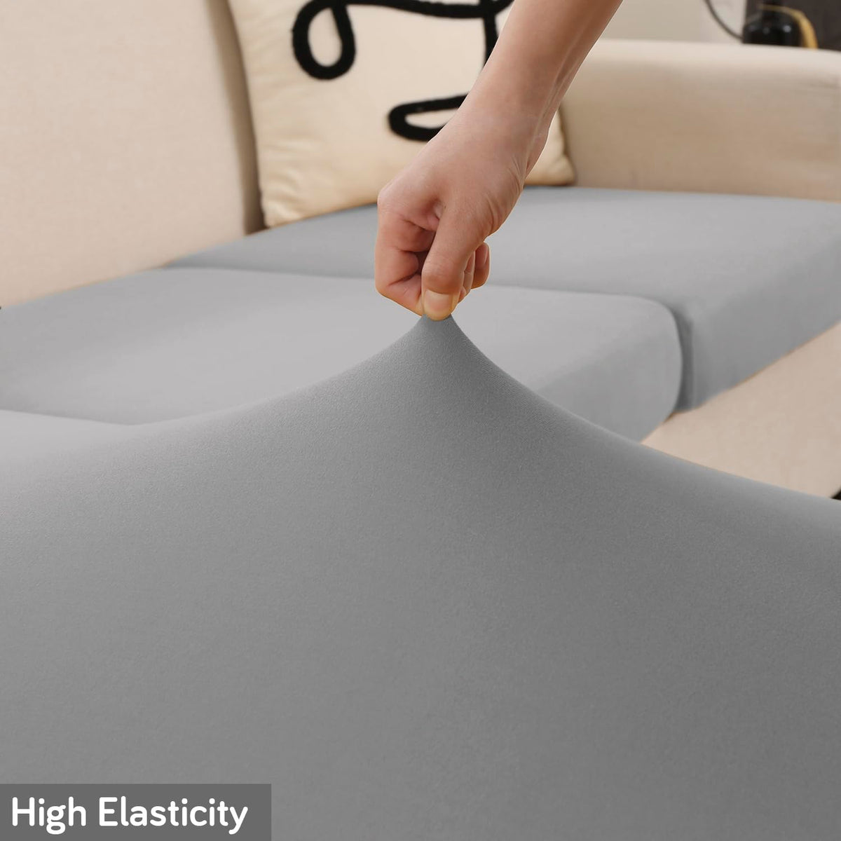 100% Waterproof Stretchable Seat Couch Cushion Cover for 1/2/3 Seater, Light Grey