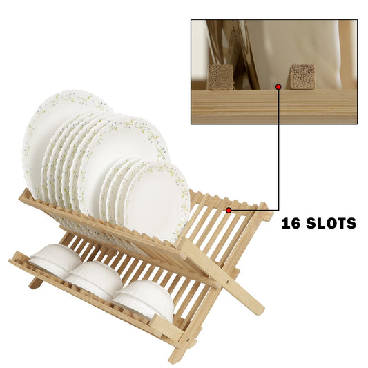 Wooden Folding 2-Tier Bamboo Plate Stands, 42 x 25 x 23 cm