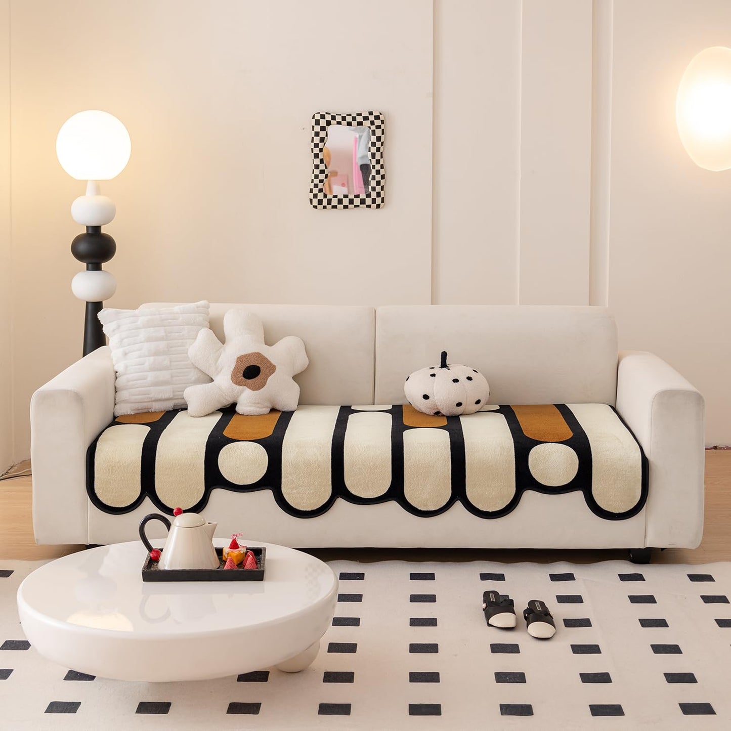 Moderna Curves Anti-Slip Sofa Cover Mat, Oyster Beige