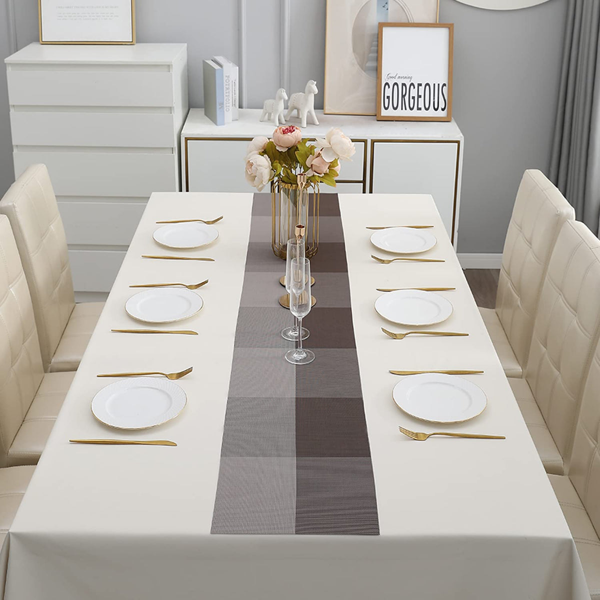 Buy Brown PVC Dining Table Runner for 6 Seater Tables | HOKIPO