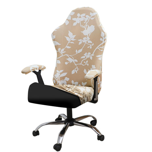 Gaming Chair Seat Cover Elastic Computer Rotating Chair, Buff Brown Sillehoute Floral