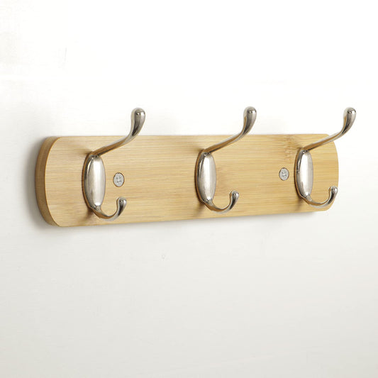 Bamboo Wooden Wall Mounted Hook Rail for Hanging Clothes - 3/4/5 Hooks Rail