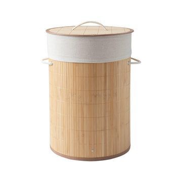 Eco-Friendly Foldable Bamboo Laundry Basket Hamper with Lid, Large - 57 Liter, Light Brown