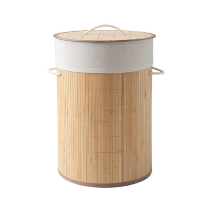 Eco-Friendly Foldable Bamboo Laundry Basket Hamper with Lid, Large - 57 Liter, Light Brown