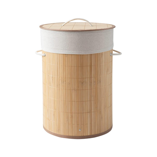 Eco-Friendly Foldable Bamboo Laundry Basket Hamper with Lid, Large - 57 Liter, Light Brown