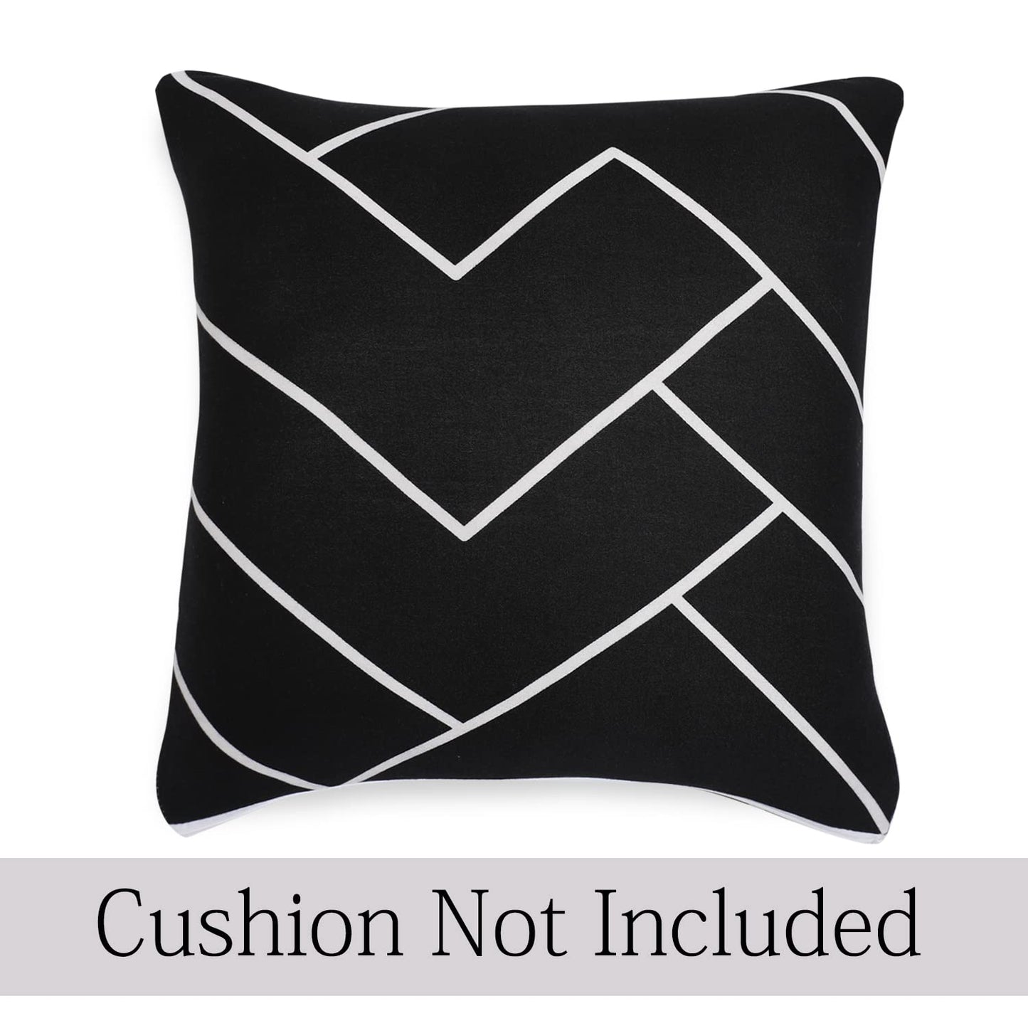 Stretchable Pack of 2 Cushion Cover 16x16 inch, Black Chevron