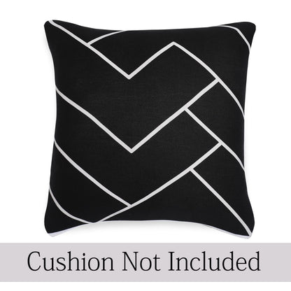 Stretchable Pack of 2 Cushion Cover 16x16 inch, Black Chevron