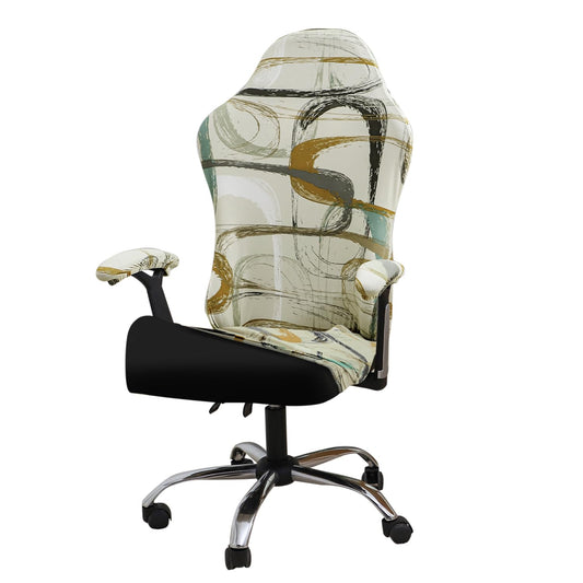 Gaming Chair Seat Cover Elastic Computer Rotating Chair, Parchement Beige Abstract Art
