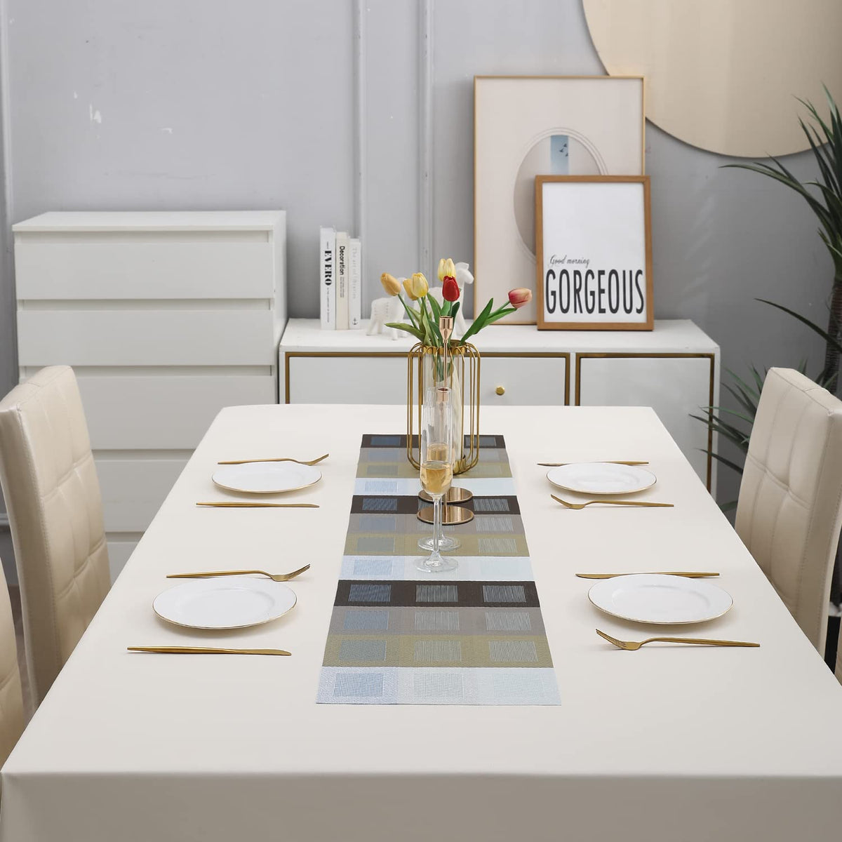 Buy Gradient Blue Colour PVC Dining Table Runner - HOKIPO | Har Ghar Ka Humsafar
