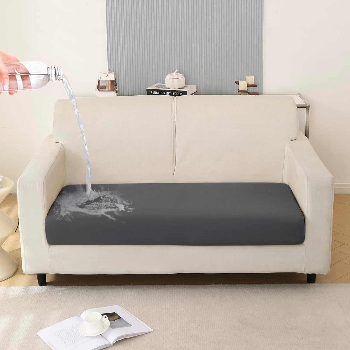 100% Waterproof Stretchable Seat Couch Cushion Cover for 1/2/3 Seater, Dark Grey