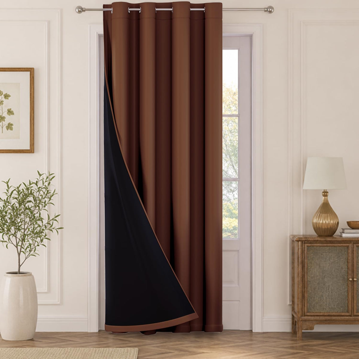 HOKIPO Midnight True Blackout Curtains, 7 Feet Long - Brown