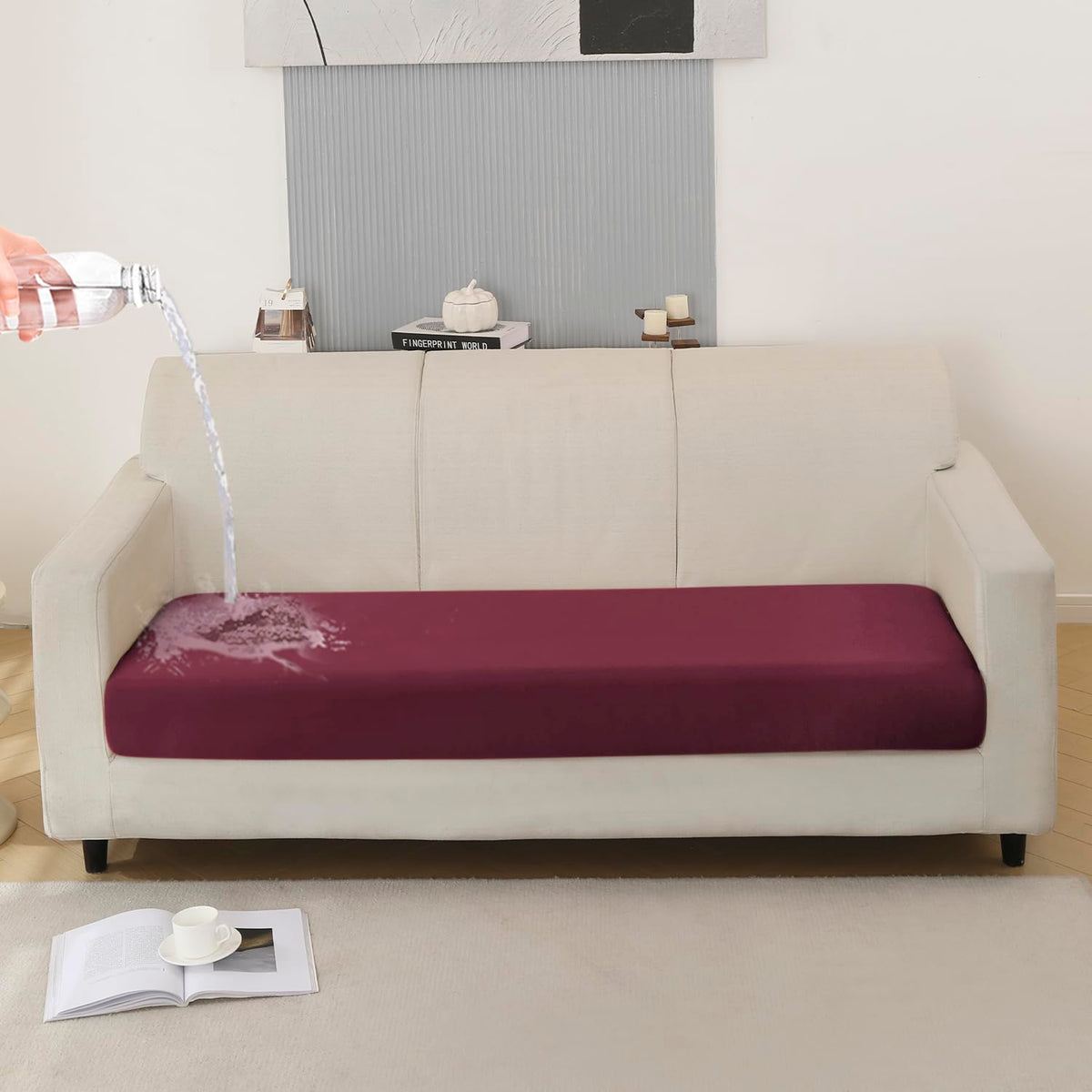 100% Waterproof Stretchable Seat Couch Cushion Cover for 1/2/3 Seater, Maroon
