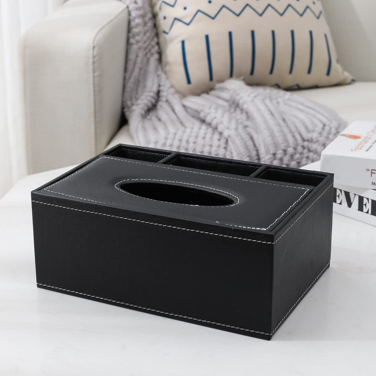 Buy premium black faux leather tissue paper box | Hokipo