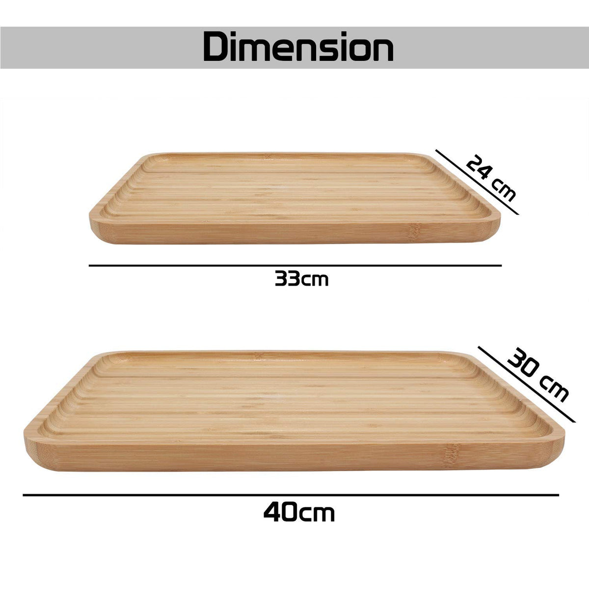Wooden Bamboo Serving Tray Set of 2 | 33 × 24 Cm & 30 × 40 Cm