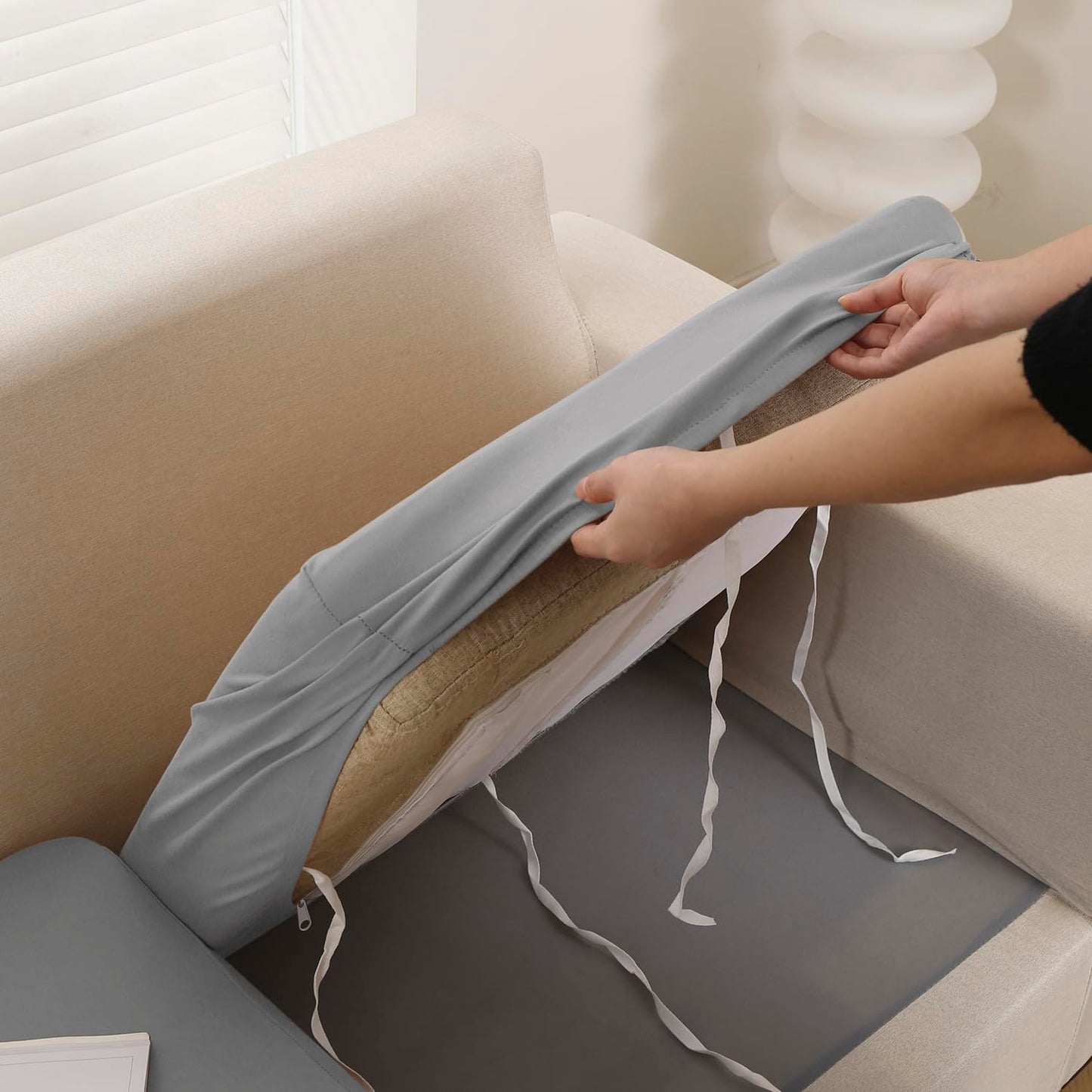 100% Waterproof Stretchable Seat Couch Cushion Cover for 1/2/3 Seater, Light Grey