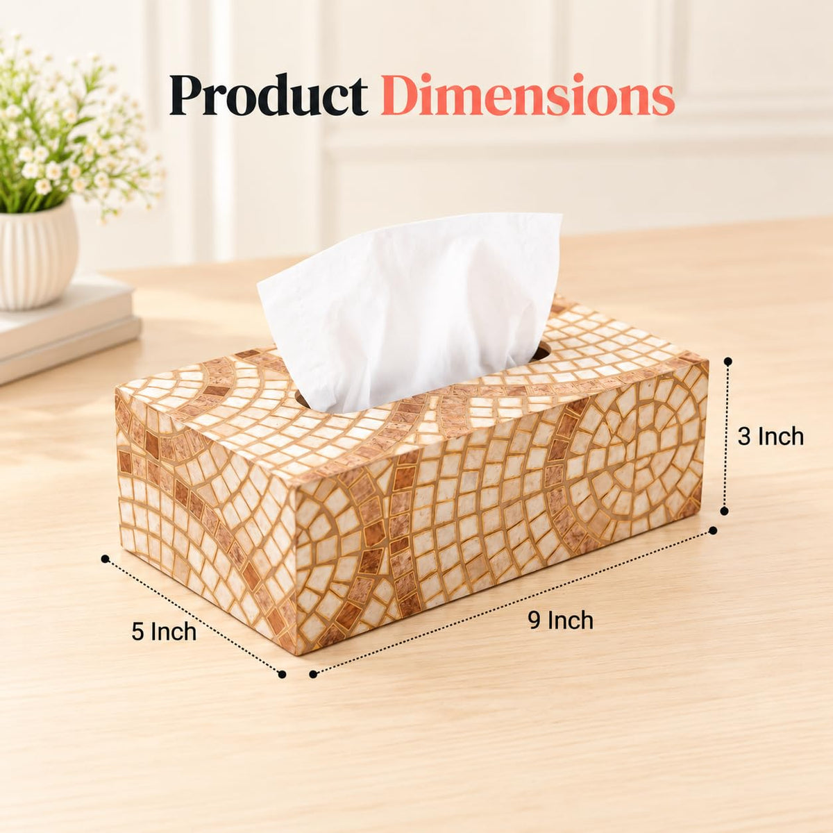 HOKIPO Tissue Box Holder, Rectangle, Engineered Wood, Meher Mosaic - image 4