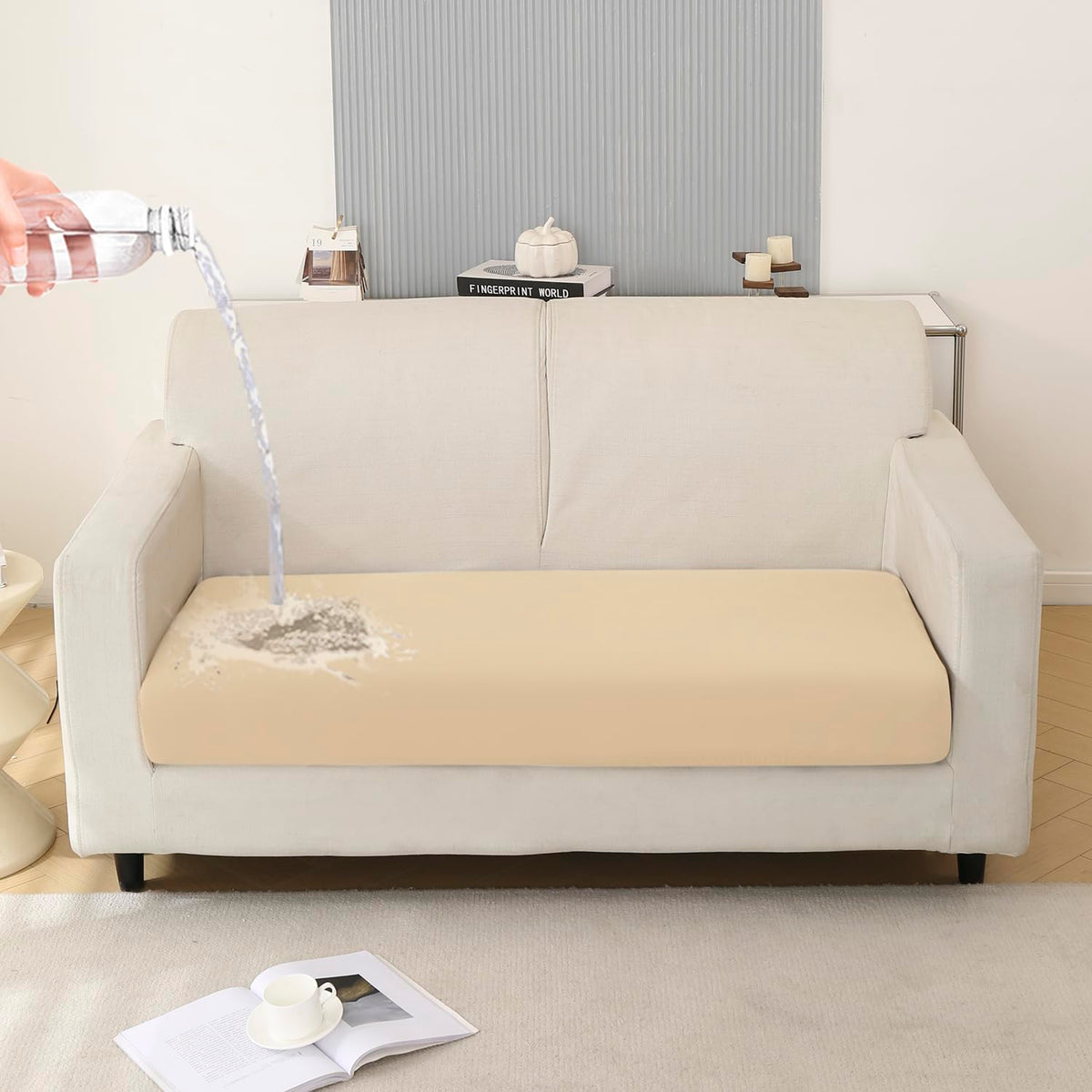 100% Waterproof Stretchable Seat Couch Cushion Cover for 1/2/3 Seater, Beige
