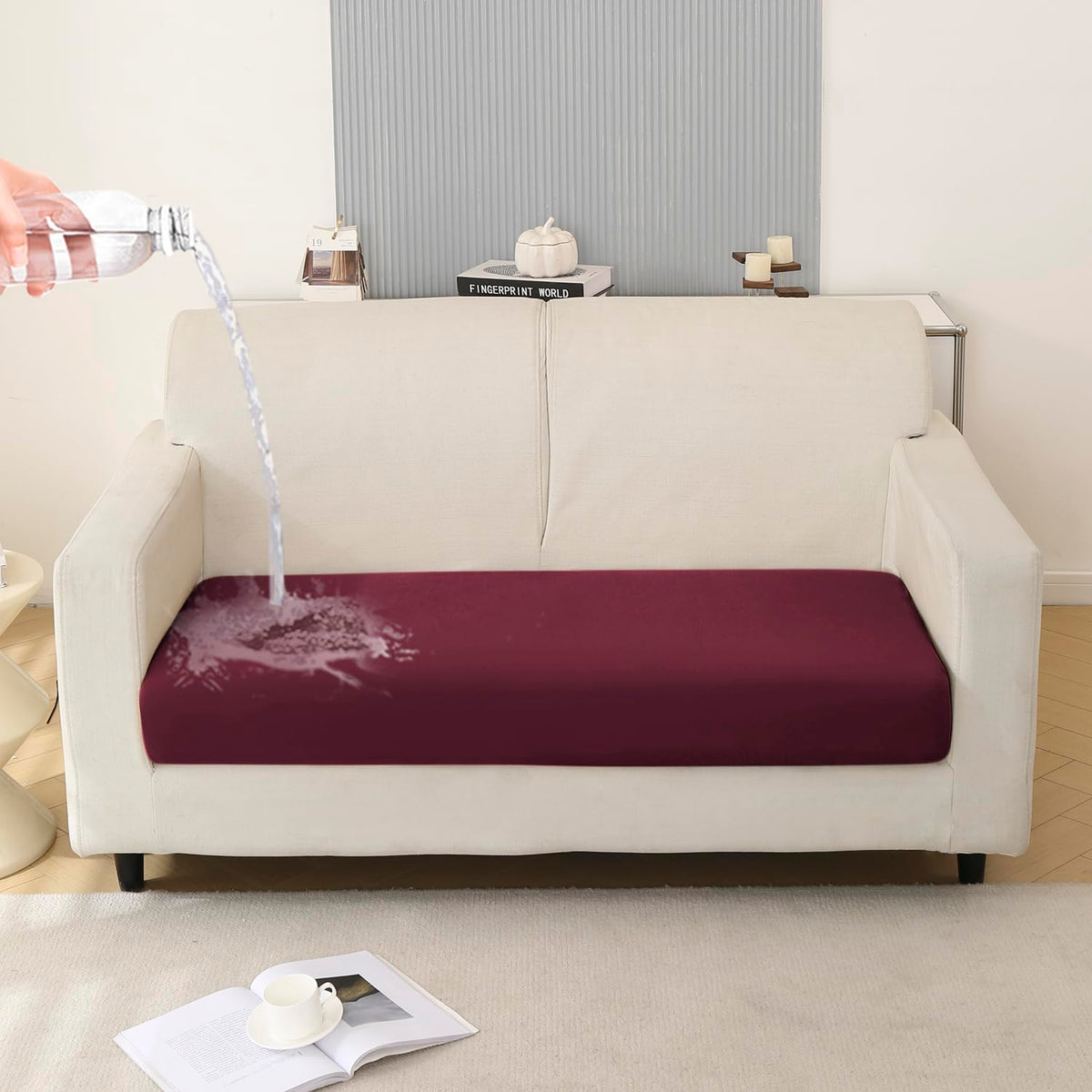 100% Waterproof Stretchable Seat Couch Cushion Cover for 1/2/3 Seater, Maroon