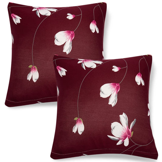 HOKIPO Stretchable Pack of 2 Cushion Cover 16x16, Wine Red Flowers