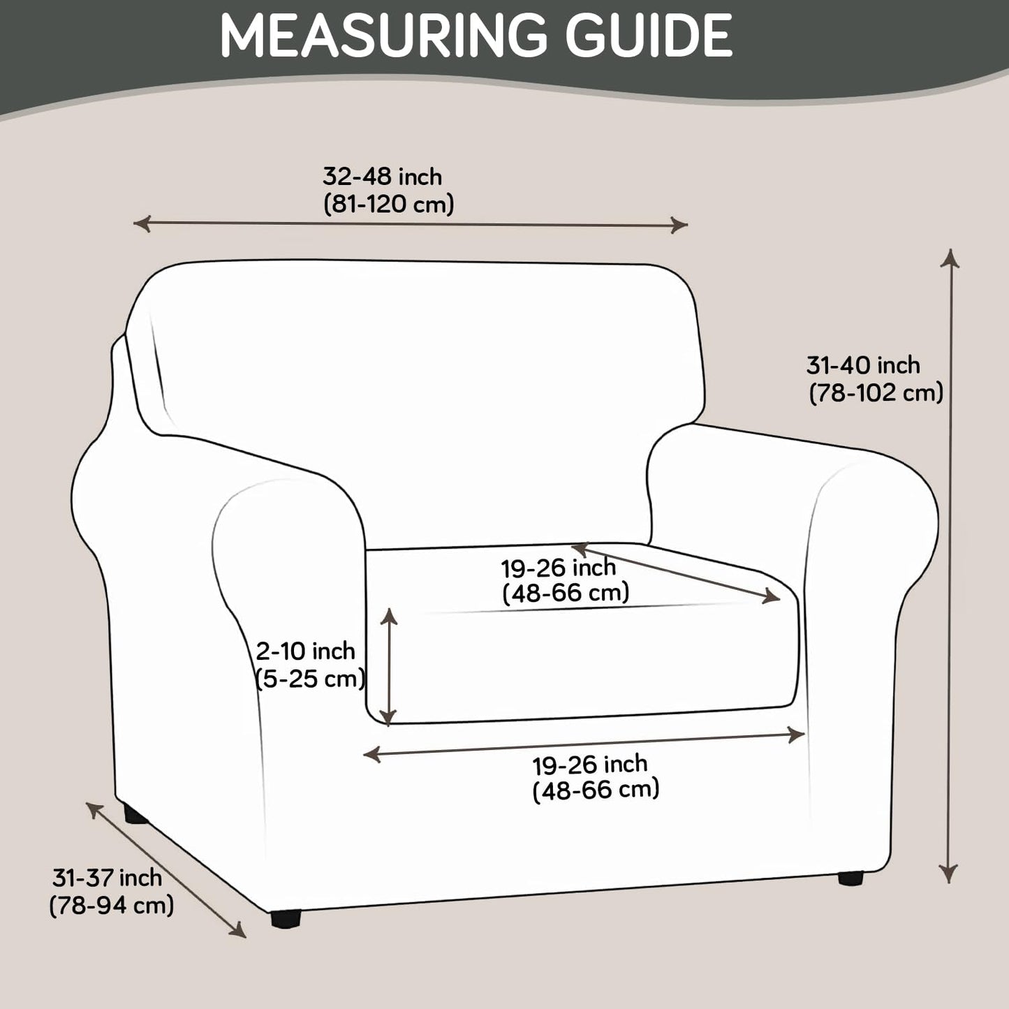Printed Stretchable Sofa Slipcover with 1/2/3 Pc Separate Seat Cushion Cover for each 1/2/3 Seater, Grey Misty Branches