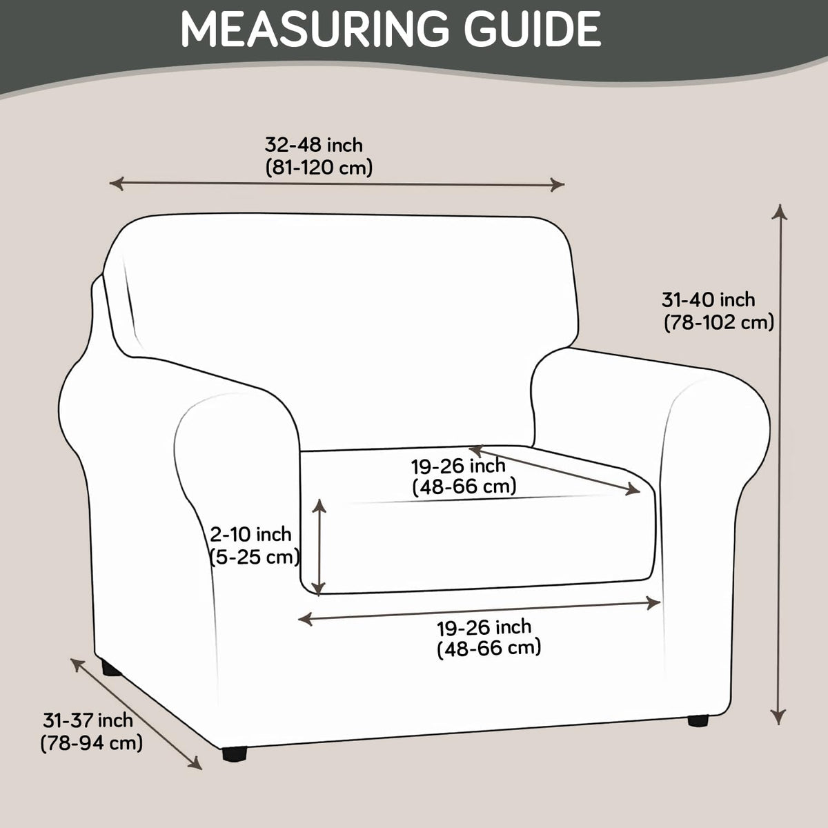 Printed Stretchable Sofa Slipcover with 1/2/3 Pc Separate Seat Cushion Cover for each 1/2/3 Seater, Grey Misty Branches
