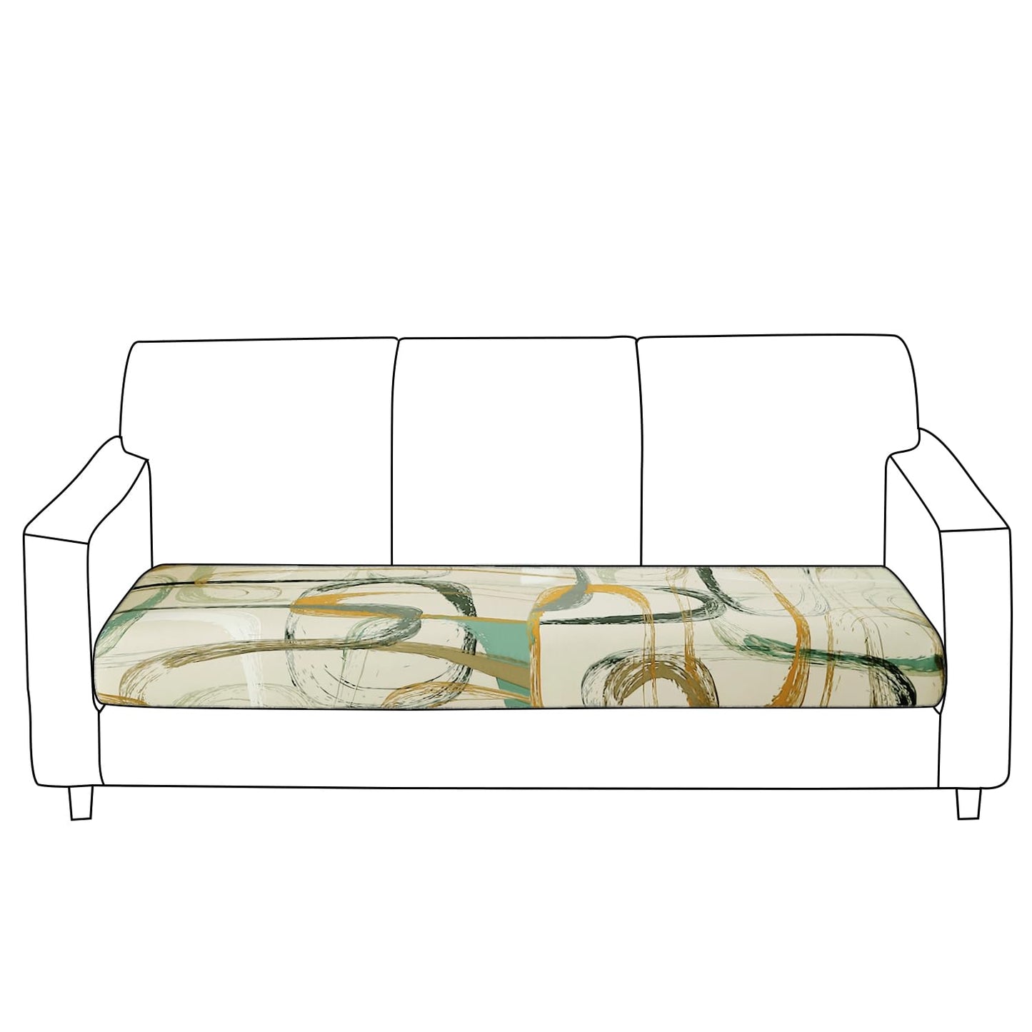 140 GSM Stretchable Printed Elastic Sofa Cushion Seat Cover for 1 /2 /3 Seaters / Pieces for Sofa, Parchement Beige Abstract Art