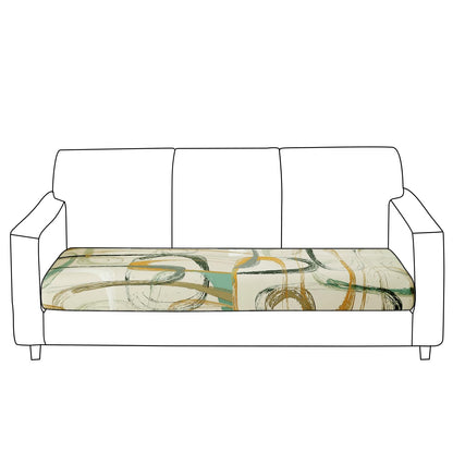140 GSM Stretchable Printed Elastic Sofa Cushion Seat Cover for 1 /2 /3 Seaters / Pieces for Sofa, Parchement Beige Abstract Art