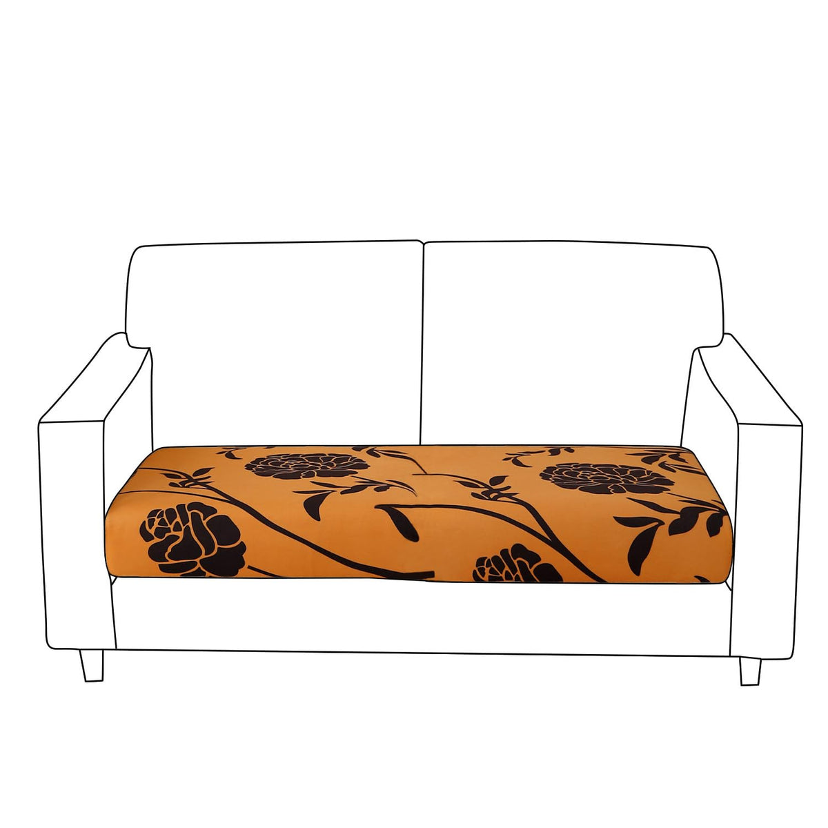 Stretchable 140gsm Printed Seat Couch Cushion Cover for 1/2/3 Seaters / Pieces for Sofa, Copper Brown Floral