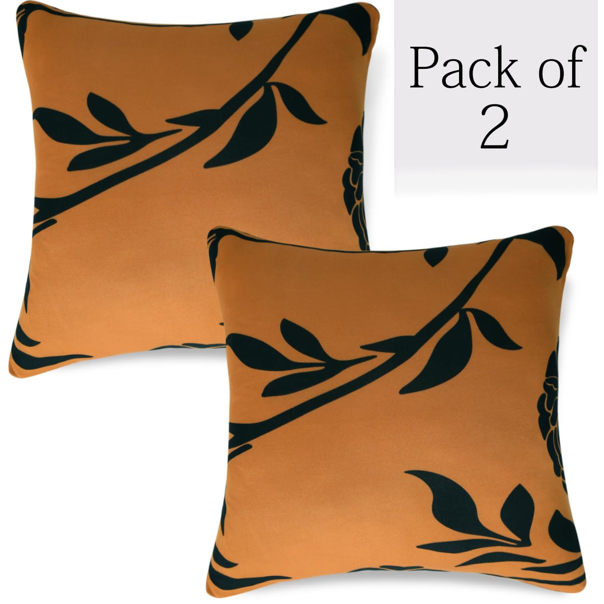 Copper Brown Floral Print 16 by 16 zippered square sofa pillow covers Set of 2
