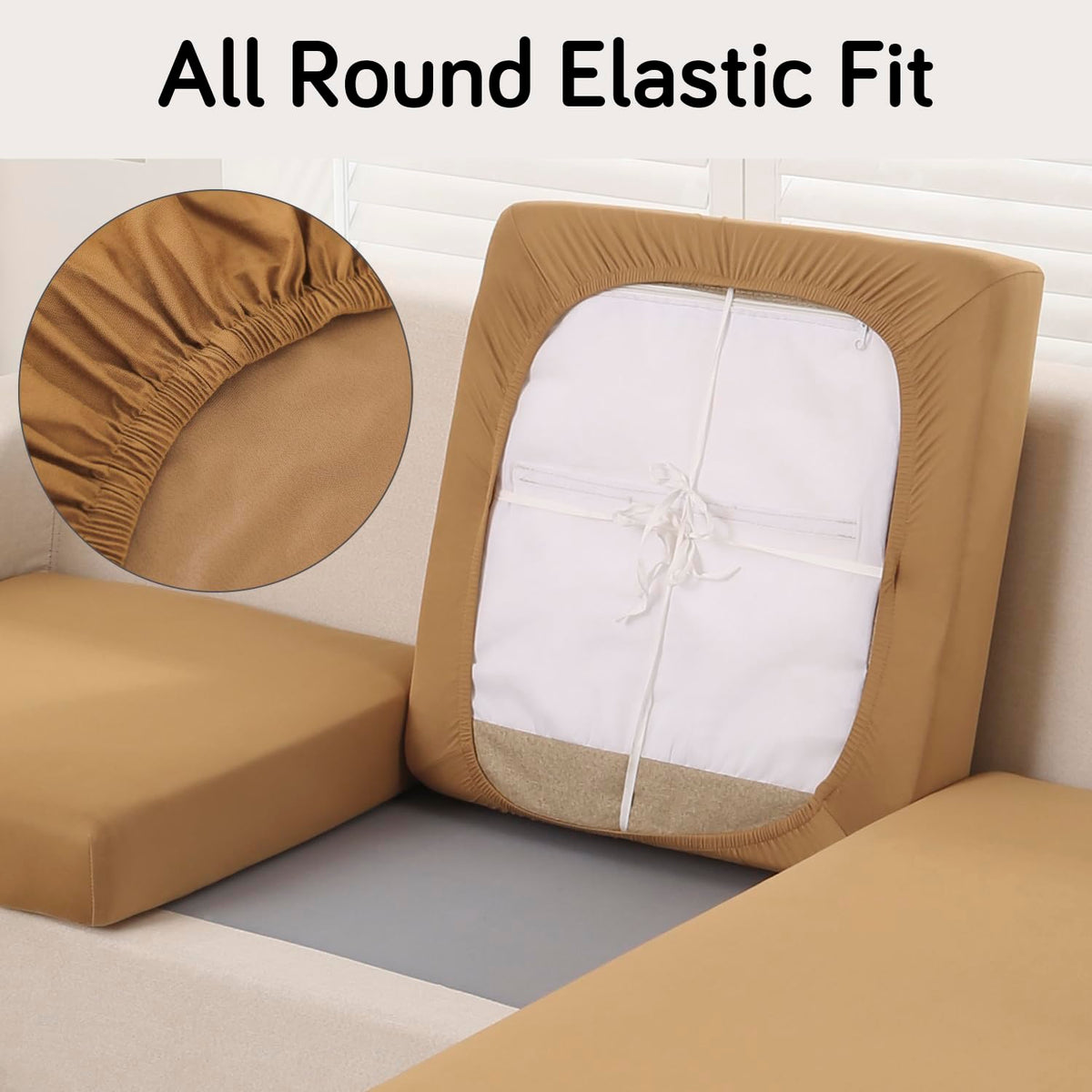 100% Waterproof Stretchable Seat Couch Cushion Cover for 1/2/3 Seater, Camel