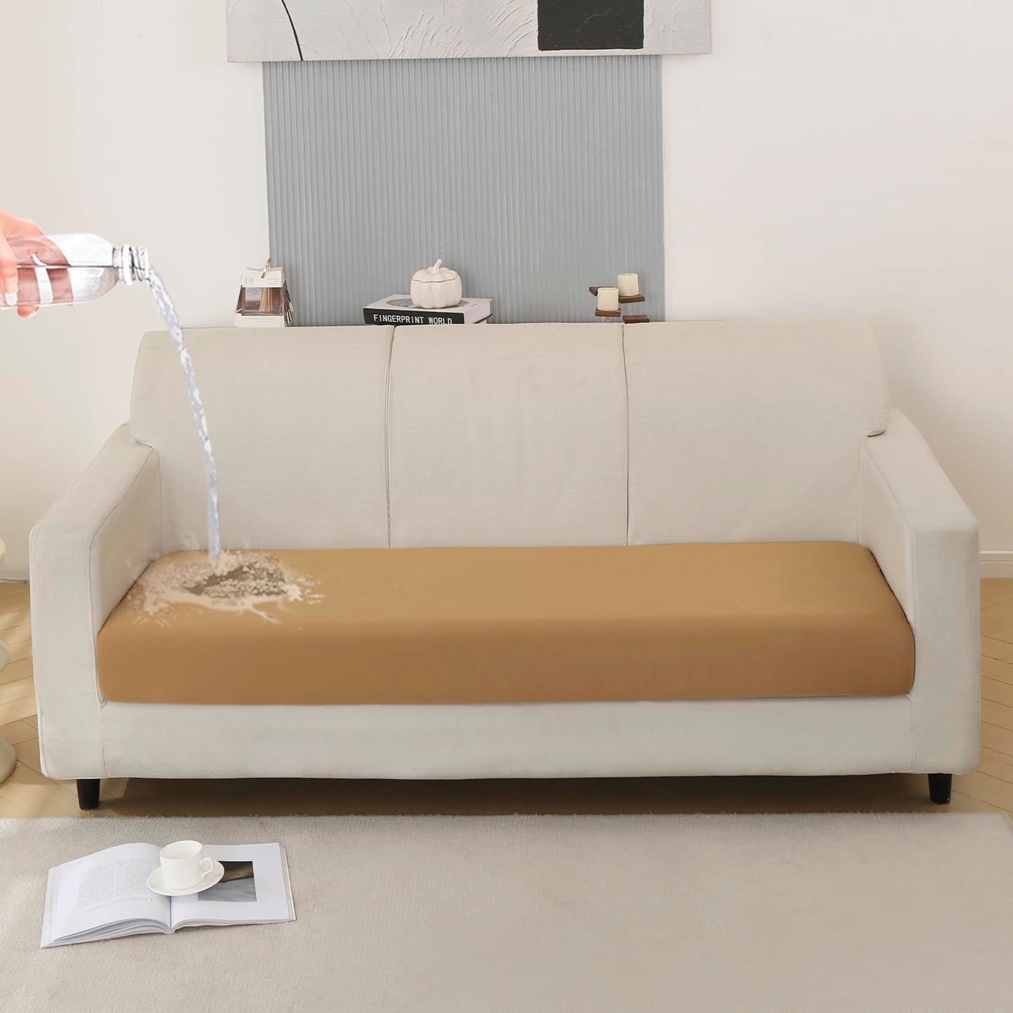 100% Waterproof Stretchable Seat Couch Cushion Cover for 1/2/3 Seater, Camel