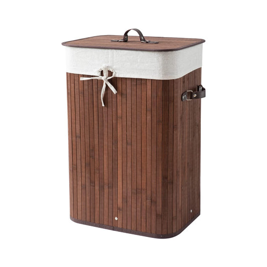 Eco-Friendly Foldable Bamboo Laundry Basket Hamper with Lid, Large - 81 Liter, Coffee Brown