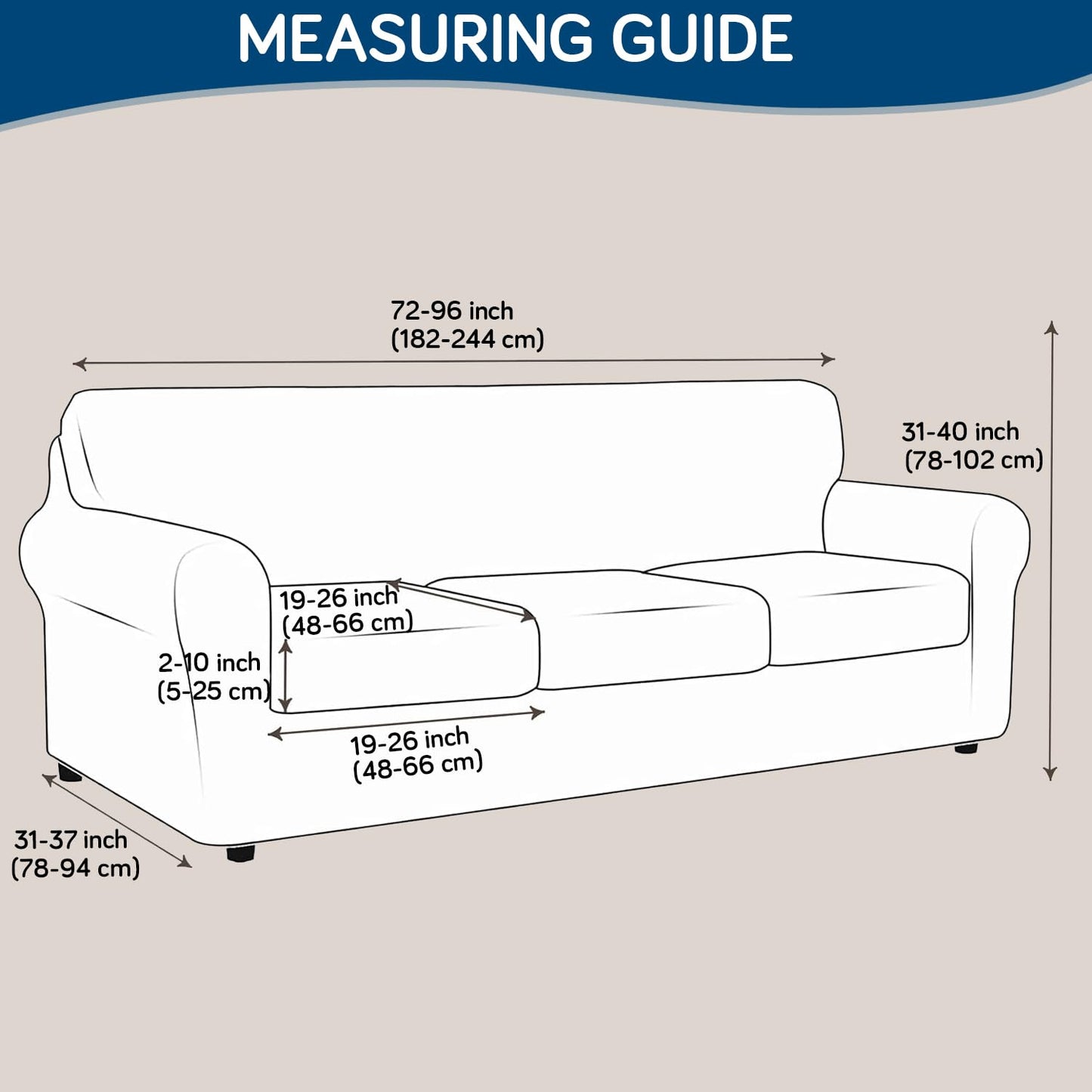 Printed Stretchable Sofa Slipcover with 1/2/3 Pc Separate Seat Cushion Cover for each 1/2/3 Seater, Saphire Boho Carnival