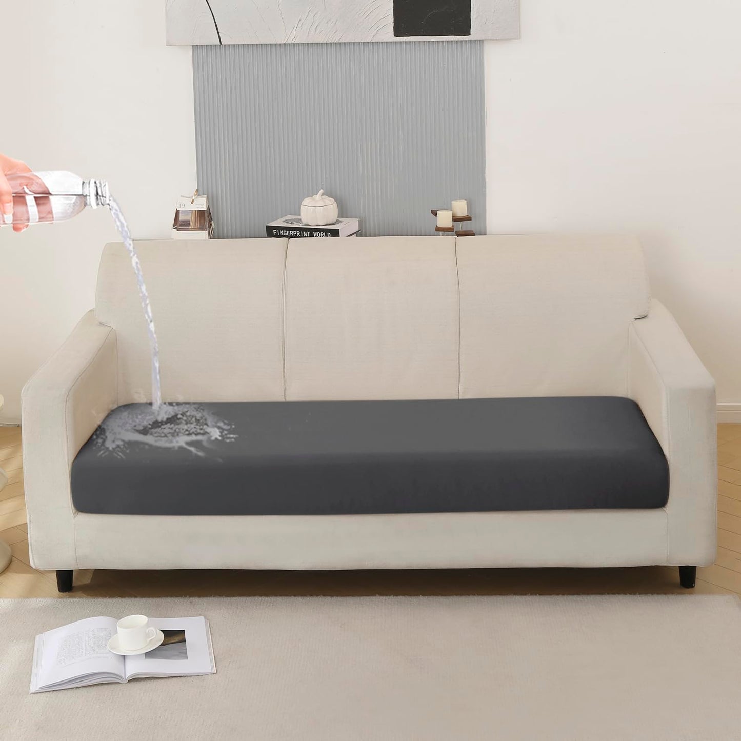 100% Waterproof Stretchable Seat Couch Cushion Cover for 1/2/3 Seater, Dark Grey
