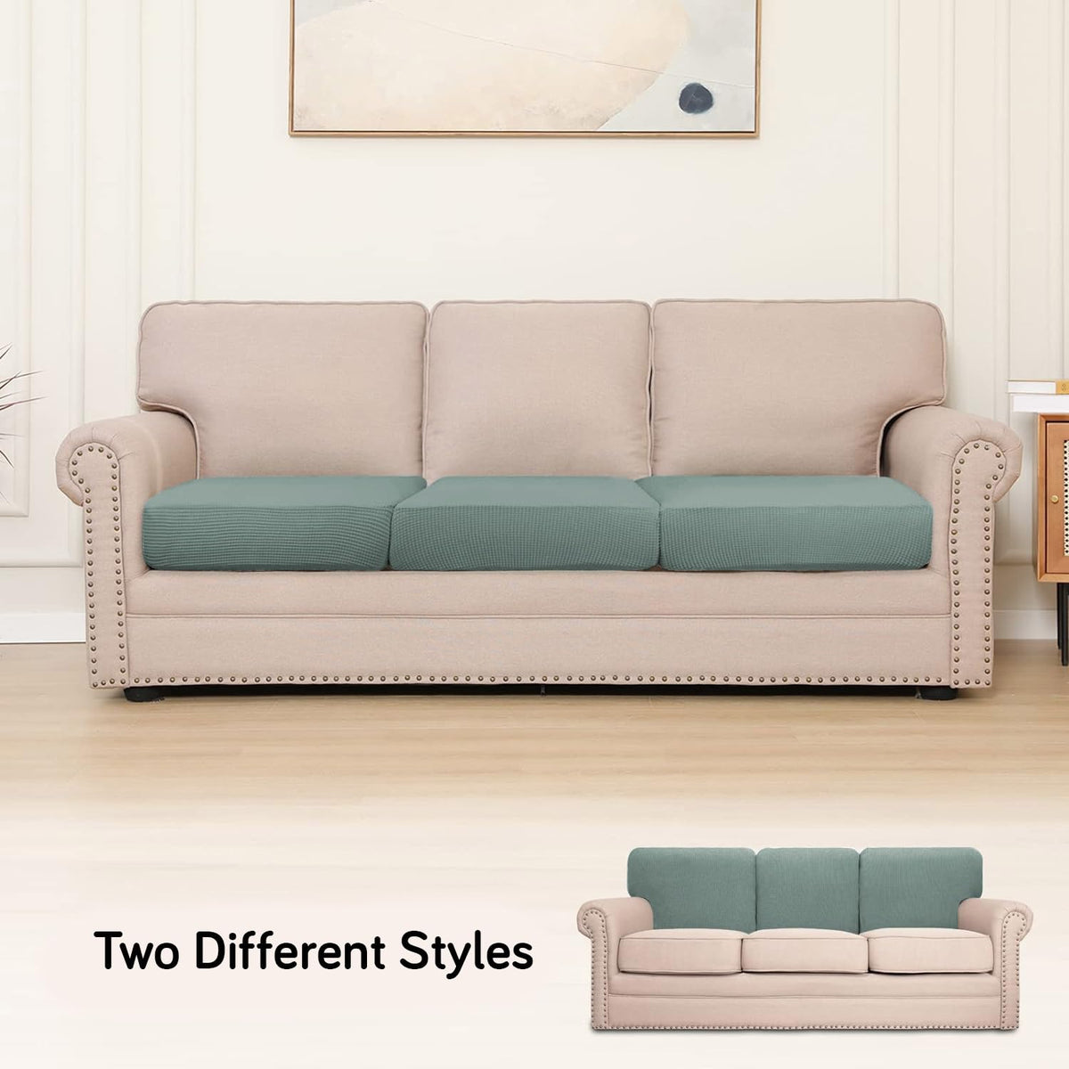 Stretchable Thick Jacquard Textured Seat Cushion Cover for 1/2/3 Seaters / Pieces for Sofa, Green