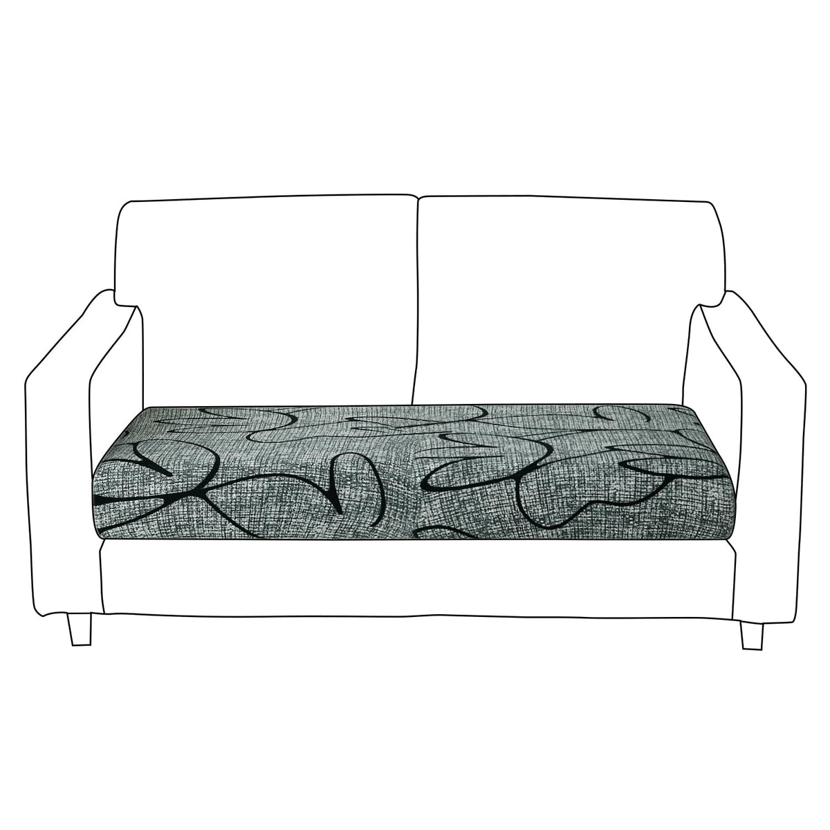 140 GSM Stretchable Printed Elastic Sofa Cushion Seat Cover for 1 /2 /3 Seaters / Pieces for Sofa, Intense Grey Abstract Floral