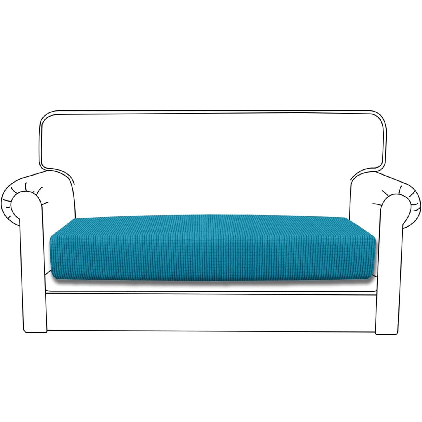 Stretchable Thick Jacquard Textured Seat Cushion Cover for 1/2/3 Seaters / Pieces for Sofa, Teal
