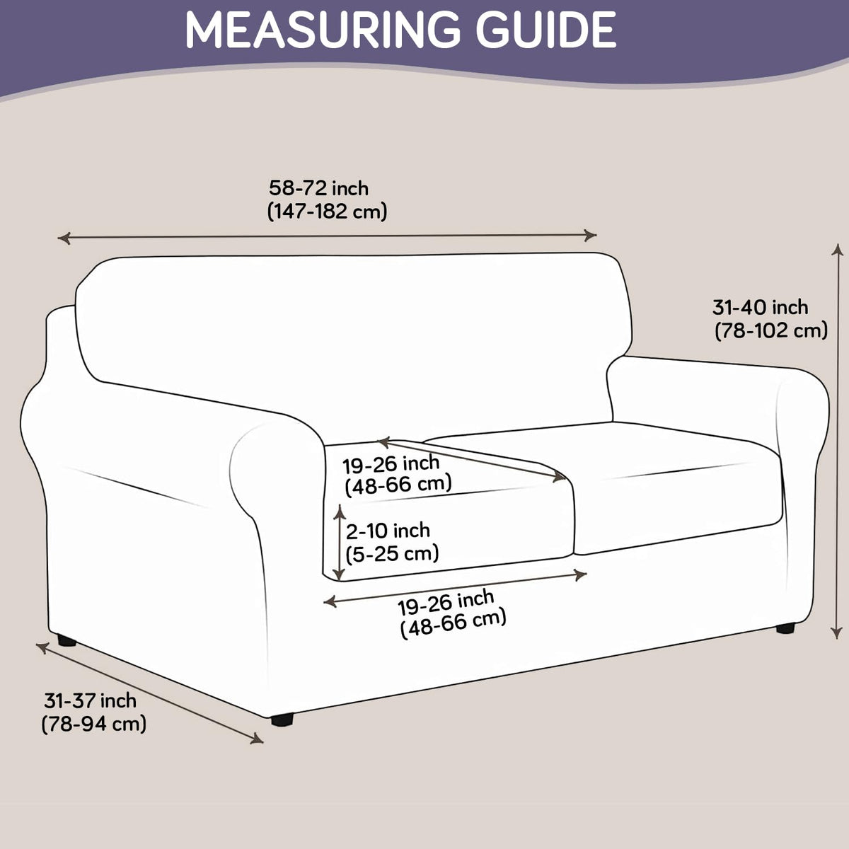 Printed Stretchable Sofa Slipcover with 1/2/3 Pc Separate Seat Cushion Cover for each 1/2/3 Seater, Cream Majestic Flora