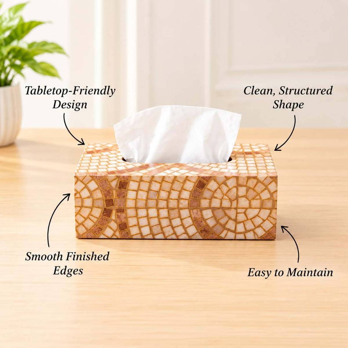 HOKIPO Tissue Box Holder, Rectangle, Engineered Wood, Meher Mosaic - image 6