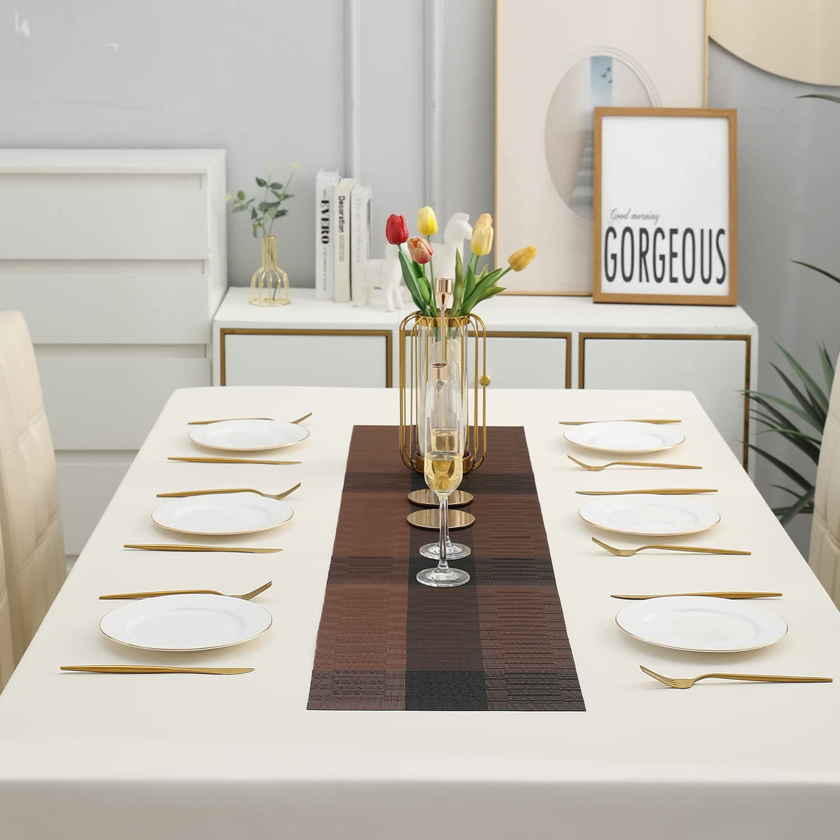 Buy Metallic Brown Colour PVC Dining Table Runner - HOKIPO | Har Ghar ka Humsafar